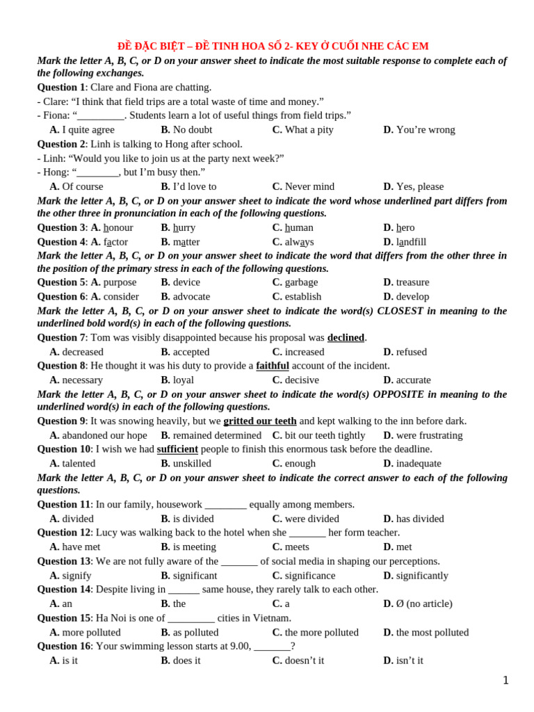English Language Practice Questions | PDF | Learning