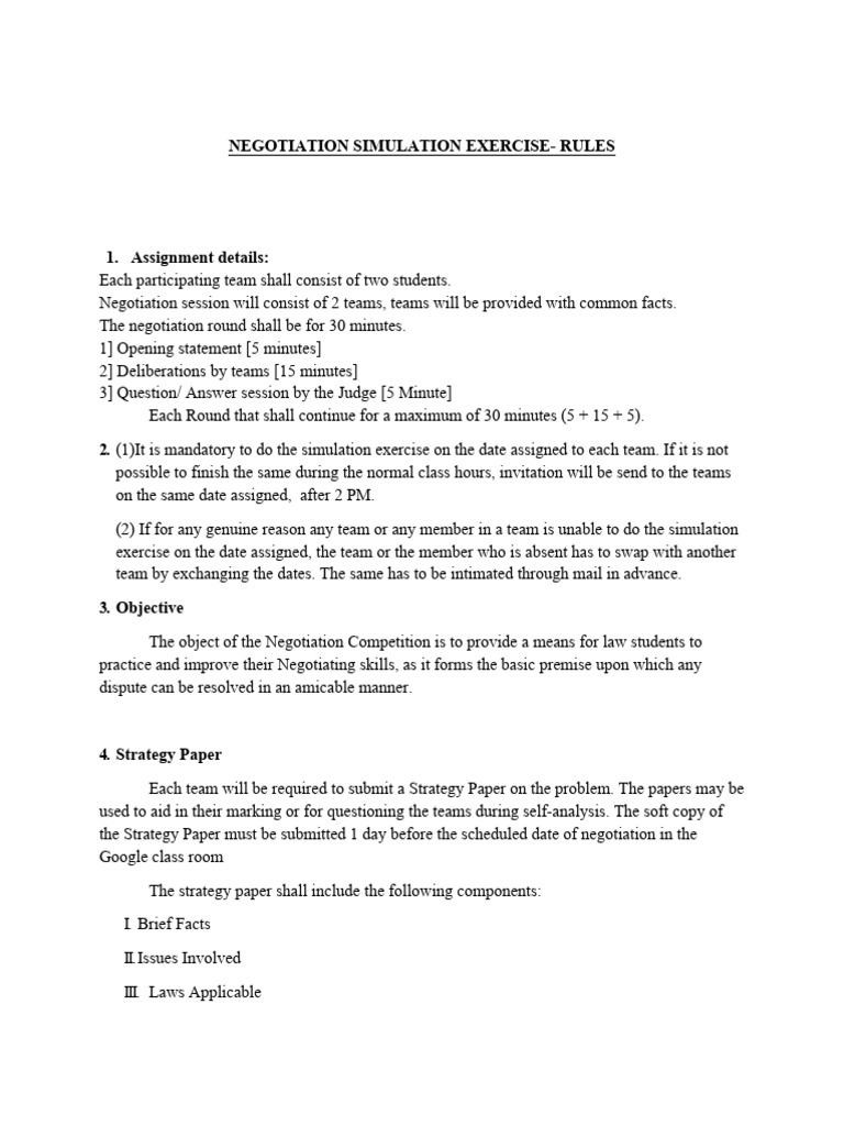 NEGOTIATION SIMULATION EXERCISE- RULES. | PDF | Negotiation | Justice