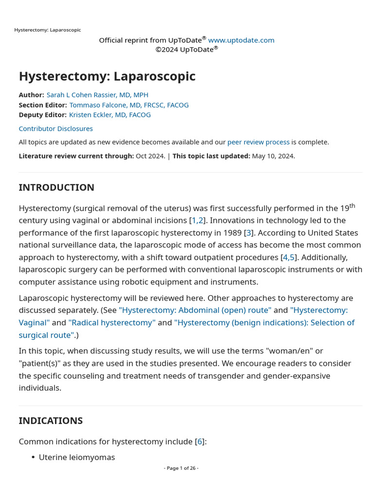 Hysterectomy - Laparoscopic | PDF | Ovarian Cancer | Clinical Medicine