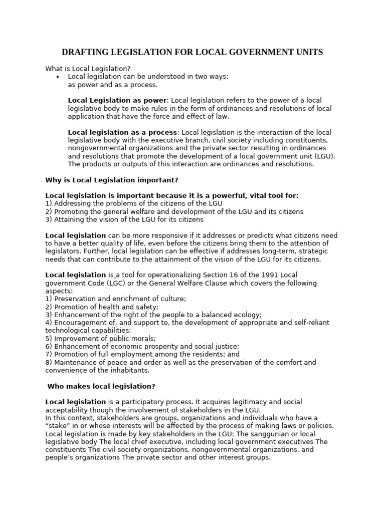 Local Legislation Drafting Guide | PDF | Quorum | Government