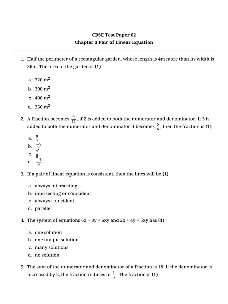 chapter-03-pair-of-linear-equations-in-two-vairable-test-02 | PDF ...