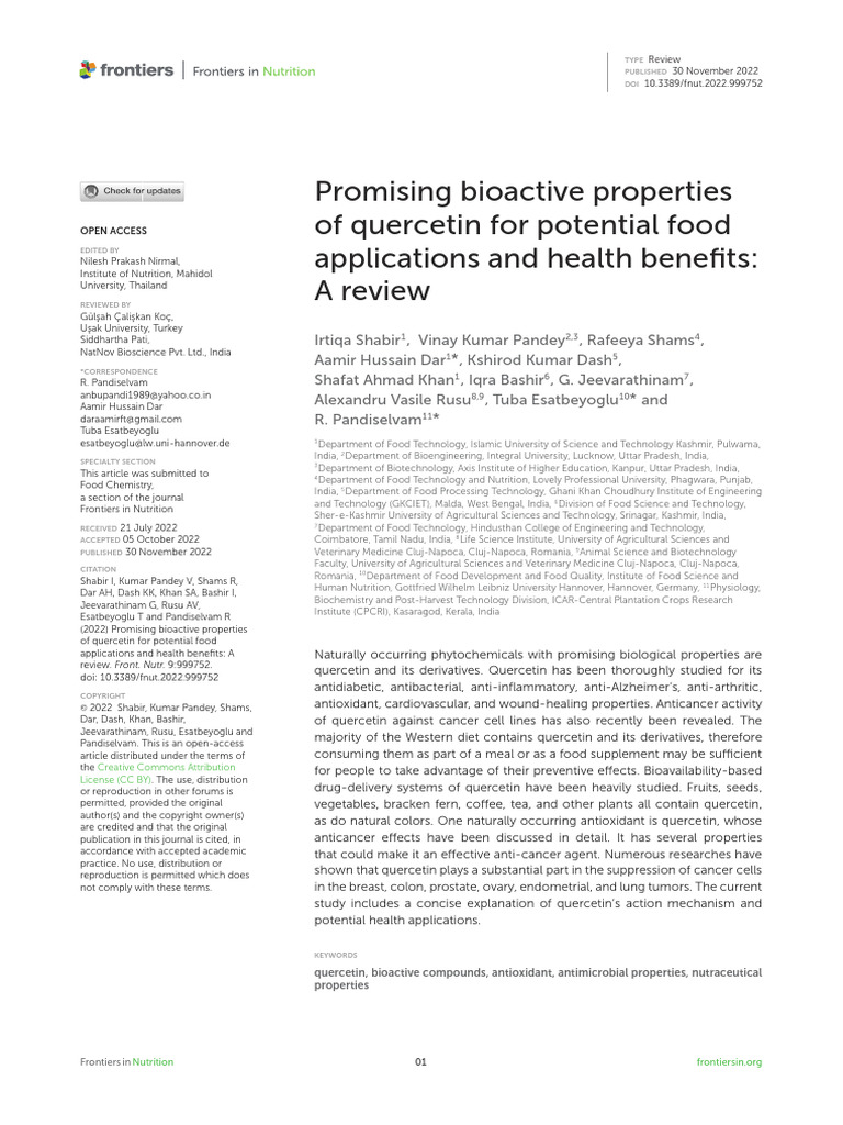Promising Bioactive Properties of Quercetin | PDF | Bone | Tuberculosis