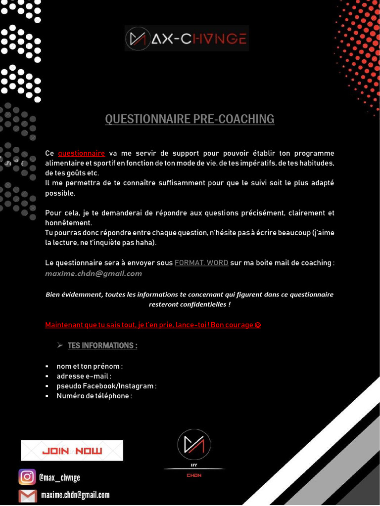 Questionnaire Pré-Coaching Sportif | PDF | Musculation