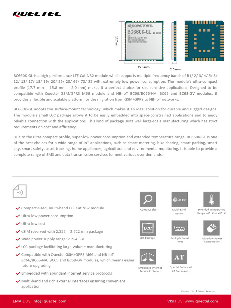 Quectel BC660K-GL NB-IoT Specification V1.8-1 | PDF | General Packet ...
