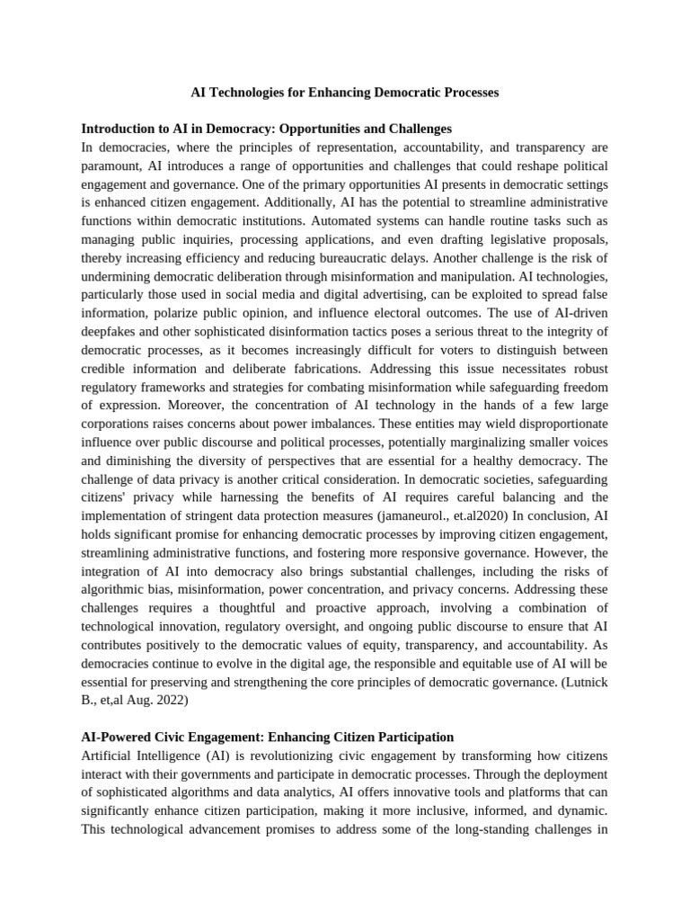AI Technologies For Enhancing Democratic Processes Final | PDF ...