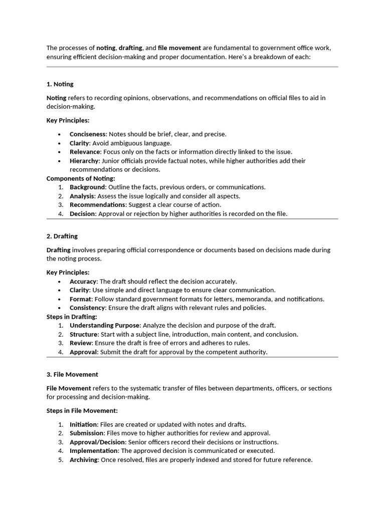The processes of noting, drafting, and file movement are fundamental to ...