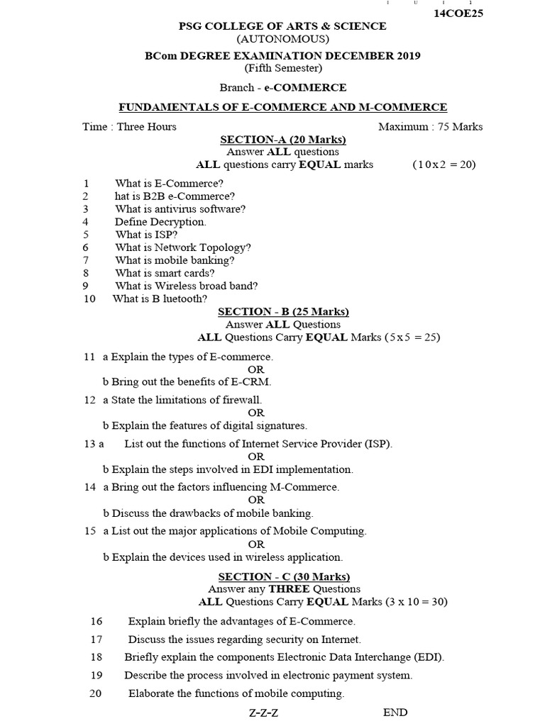 Fundamentals of E-Commerce and M Commerce Dec 2019 | PDF