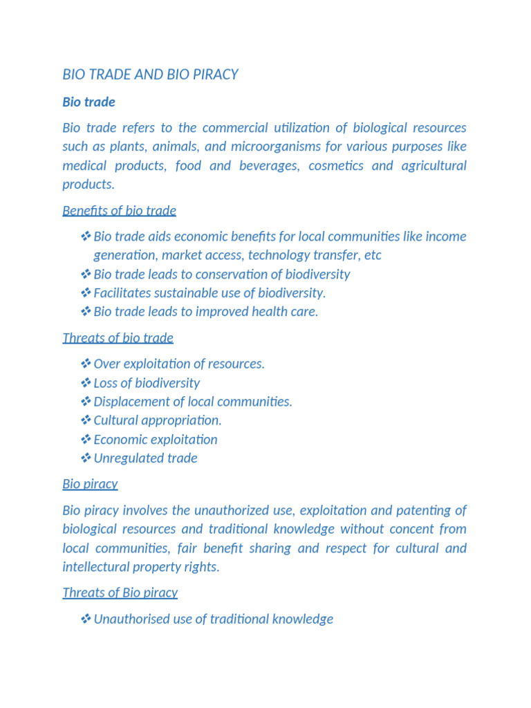 Bio Trade and Bio Piracy | PDF