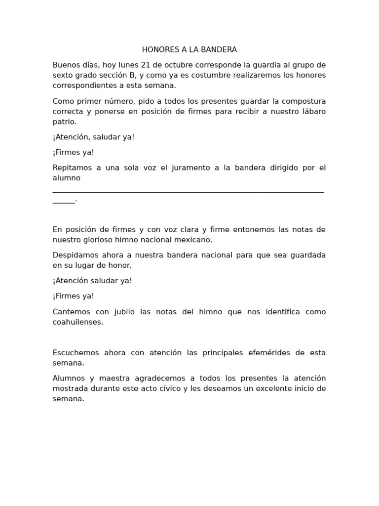 Honores a la Bandera y Efemérides Semanales | PDF