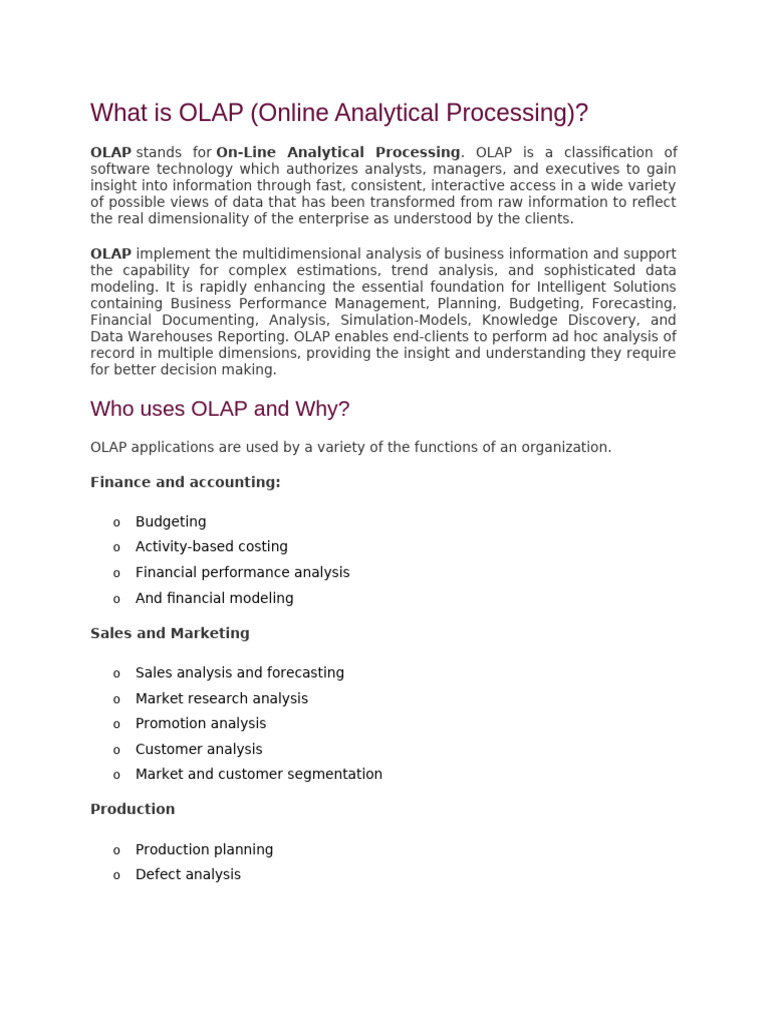 Understanding OLAP: Key Features & Benefits | PDF | Relational Database ...