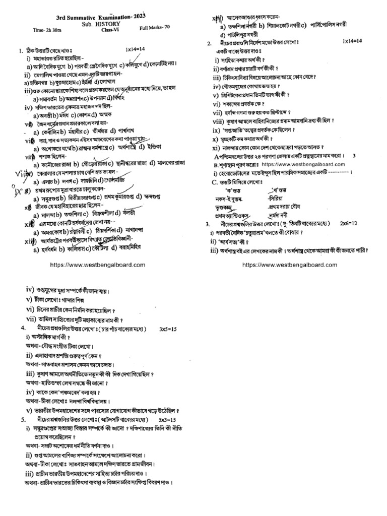 Wb Board Class 6 St3 History 071223 2023 Pdf