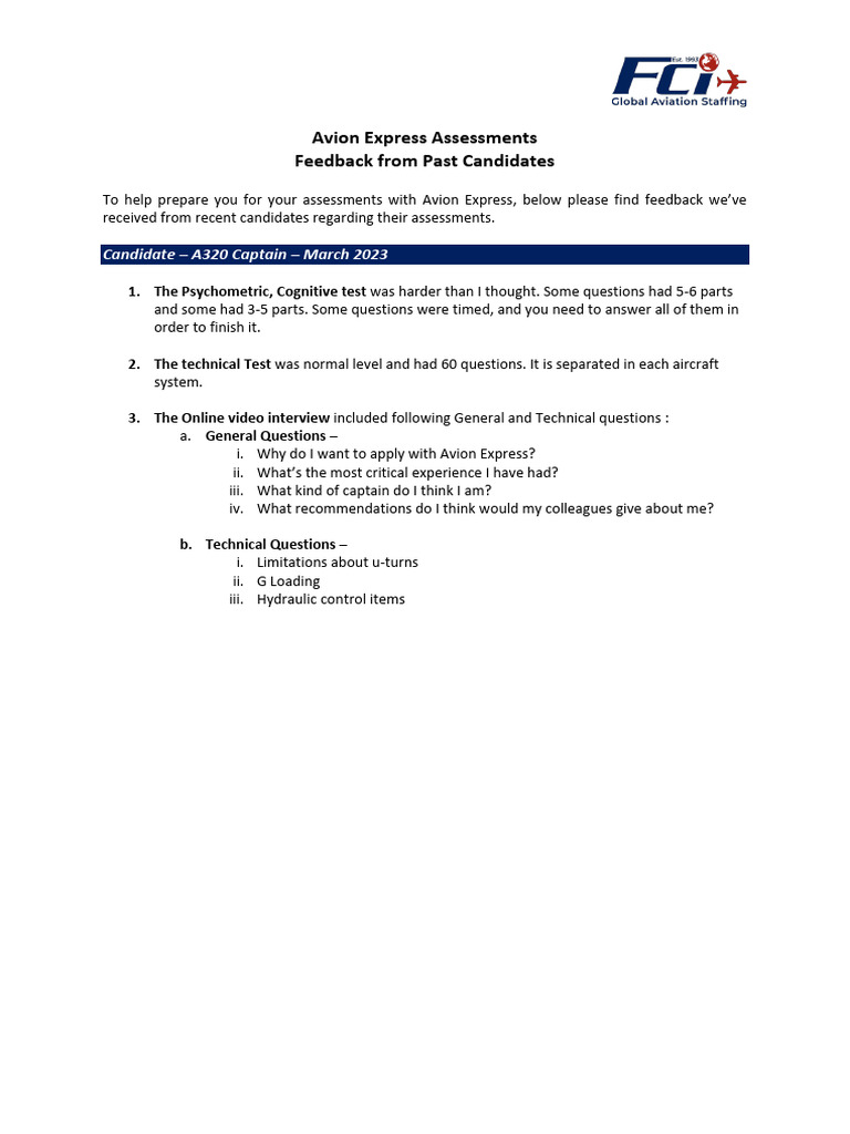 Avion Express Assessment Insights | PDF