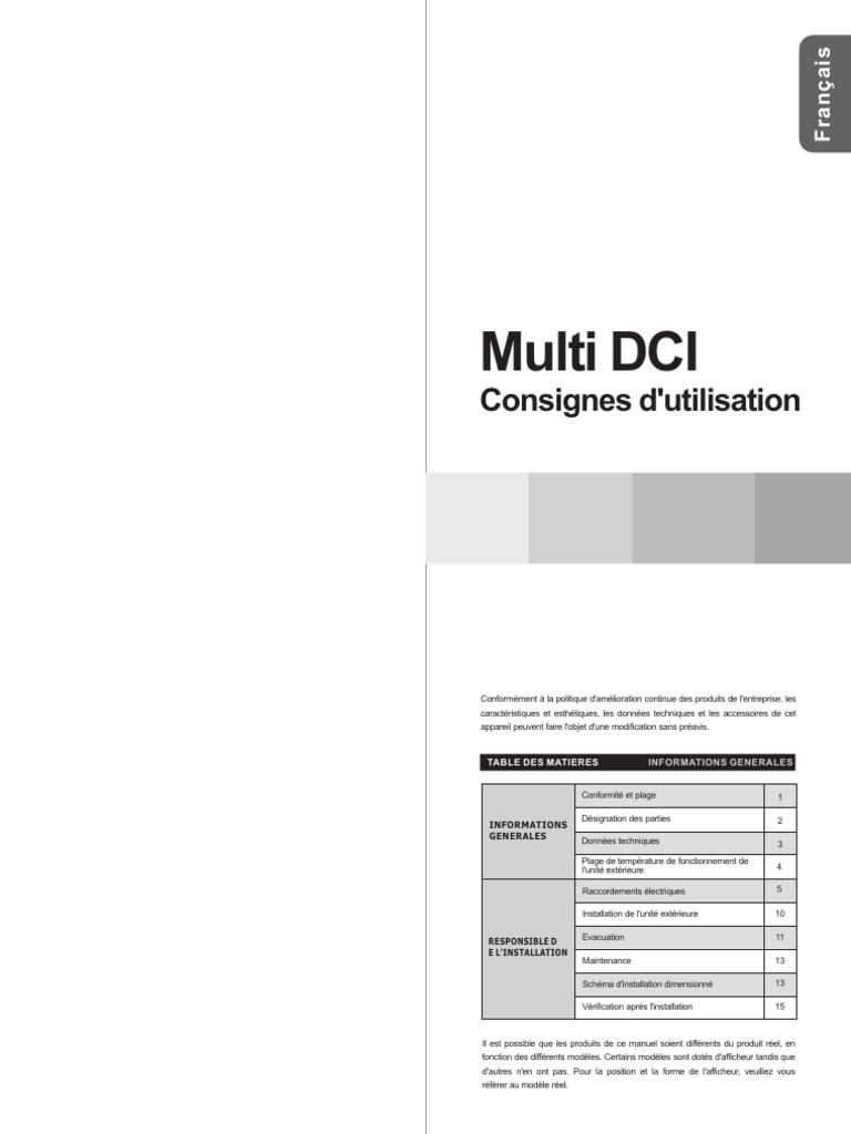 Guide d'utilisation climatiseur Multi DCI | PDF | Tuyau | Climatisation