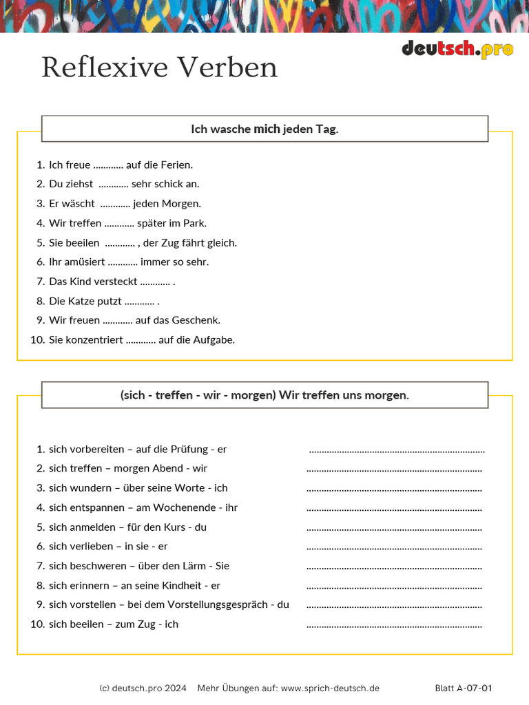 A 07 01 Deutsch DaF Übungen Reflexive Verben | PDF