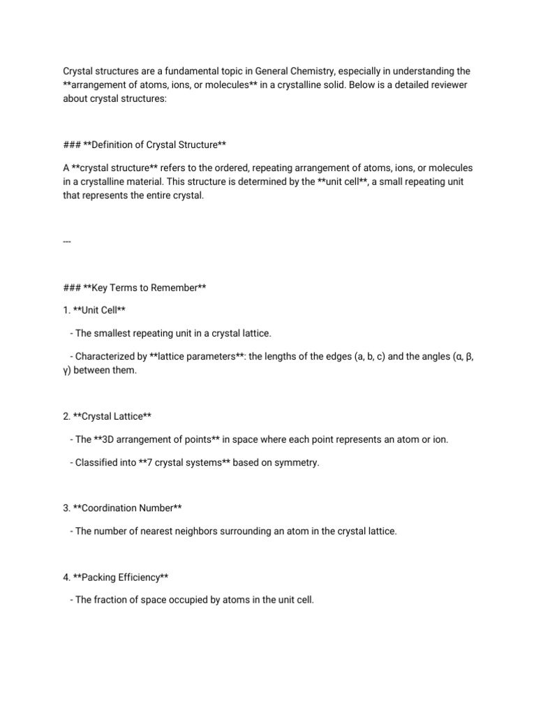 Understanding Crystal Structures in Chemistry | PDF | Crystal Structure ...