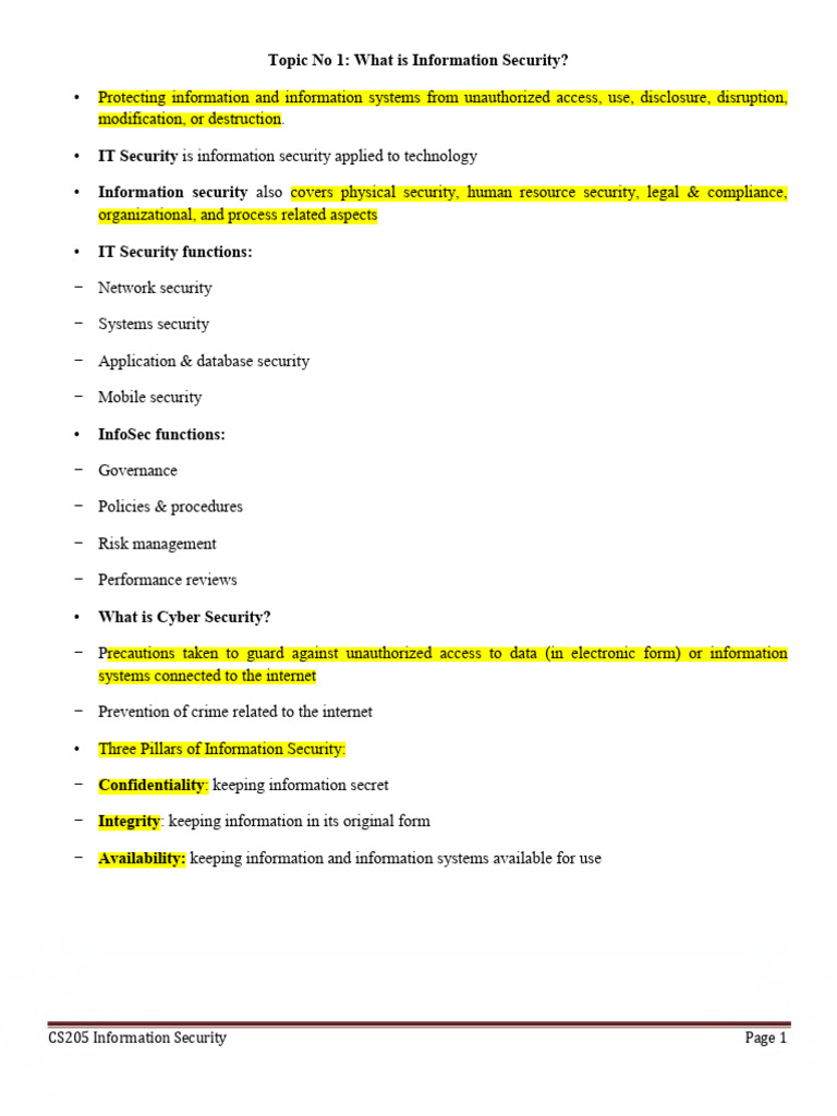CS205 Information Security Overview | PDF | Information Security ...