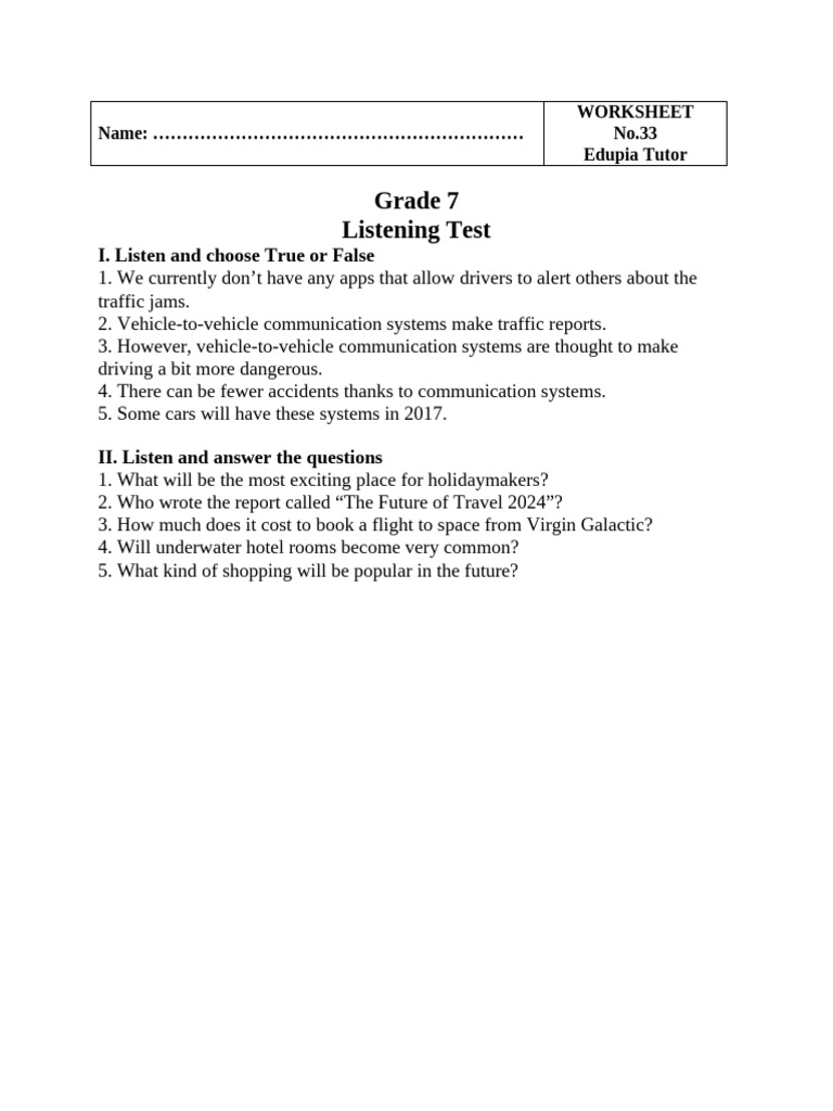 Listening Test Level 7B | PDF