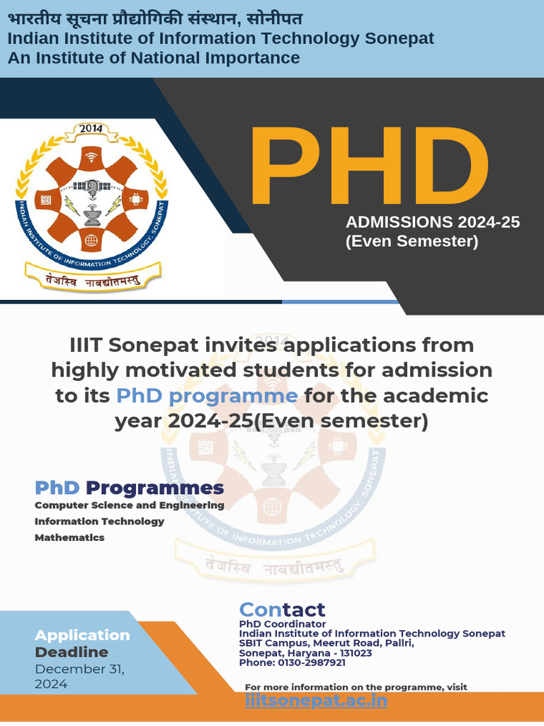 Iiit Sonepat Phd Admissions 2024 25 Pdf