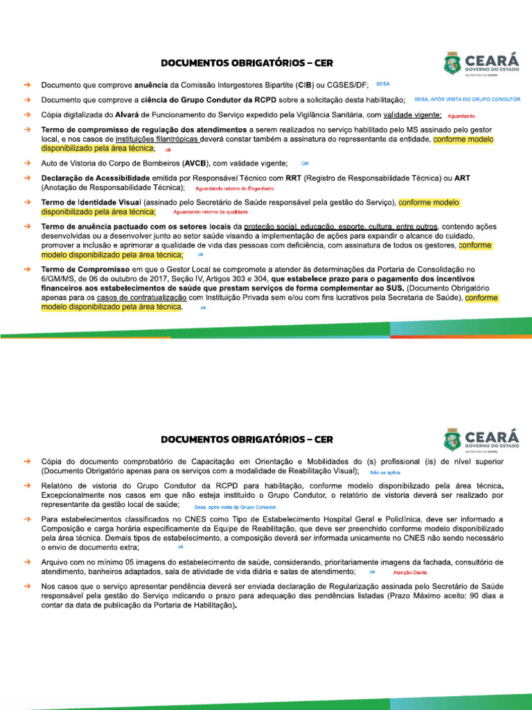 Check List Para Entrada No Cadastro CER | PDF