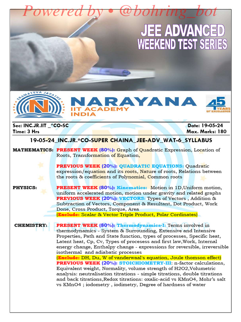JEE Advanced Syllabus & Question Paper 2024 | PDF | Acceleration | Gases