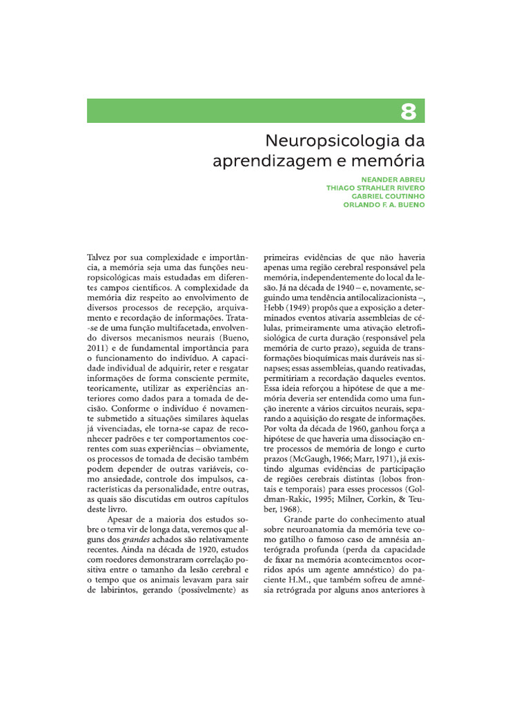 Texto 8 - Neuropsicologia Da Aprendizagem e Memoria | PDF
