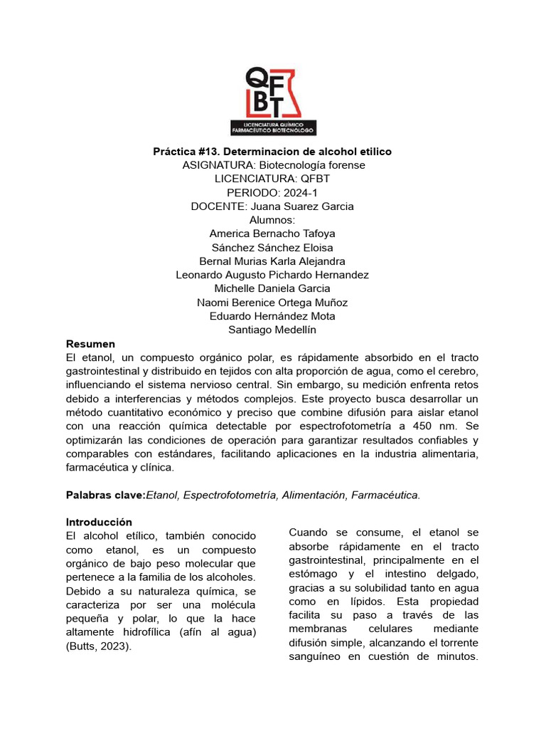 Practica 13 Forense | PDF | Etanol | Experimentar