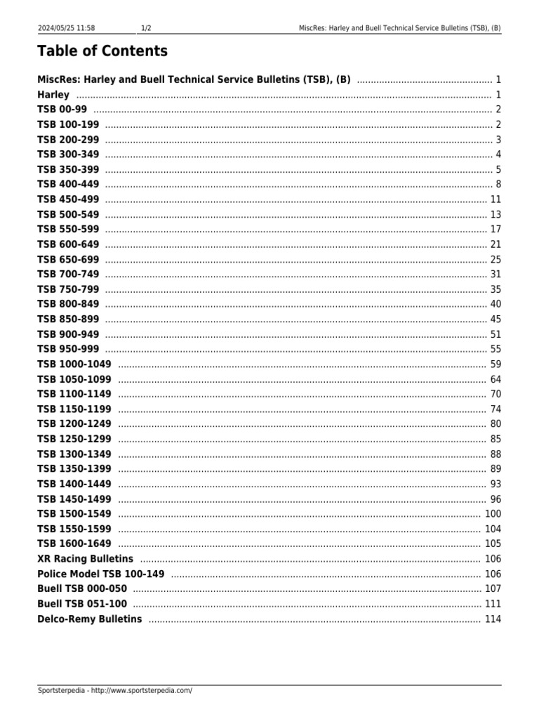 Miscres Harley and Buell Technical Service Bulletins TSB B | PDF ...