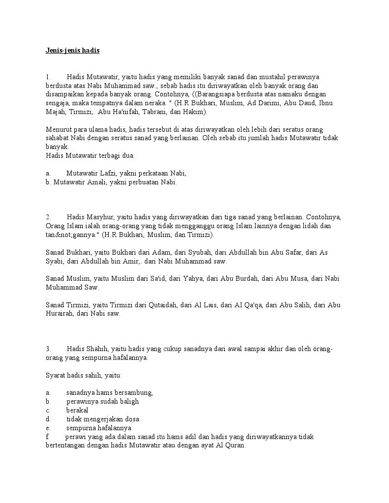 Jenis - Jenis Hadis | PDF