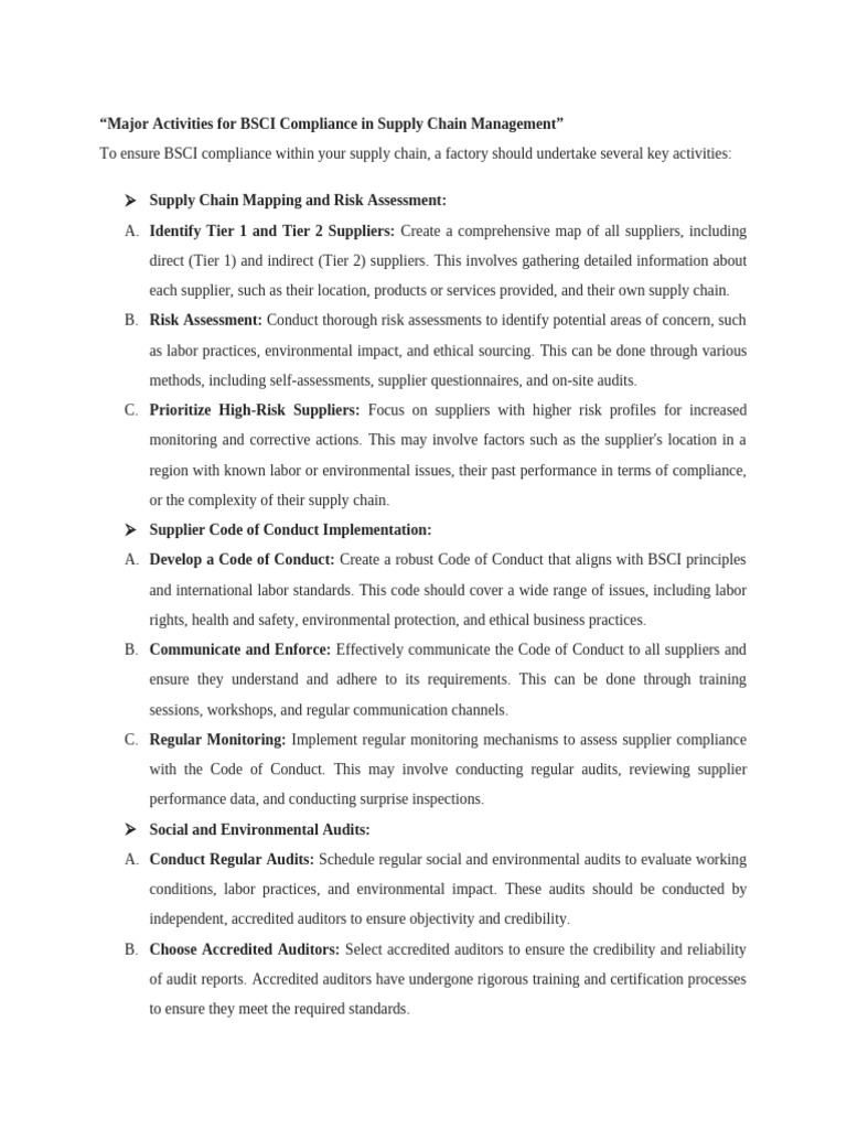 BSCI Compliance in Supply Chains | PDF | Supply Chain | Audit