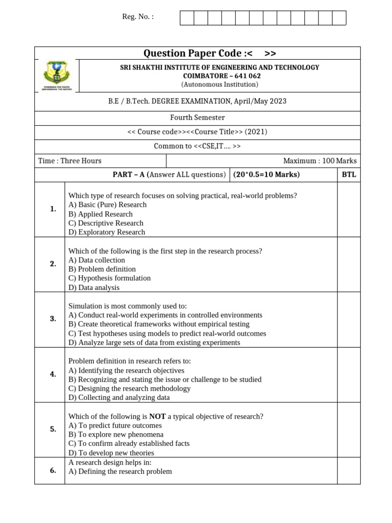 Research Methodology Exam Paper 2023 | PDF | Hypothesis | Experiment