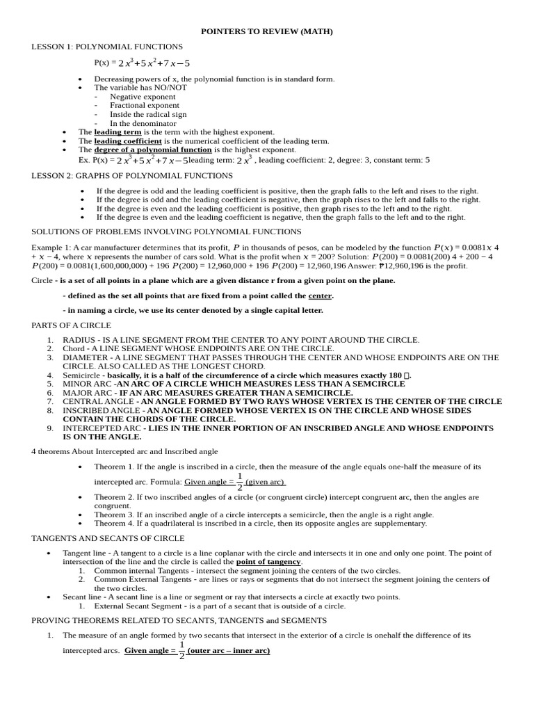 POINTERS-TO-REVIEW | PDF | Circle | Angle