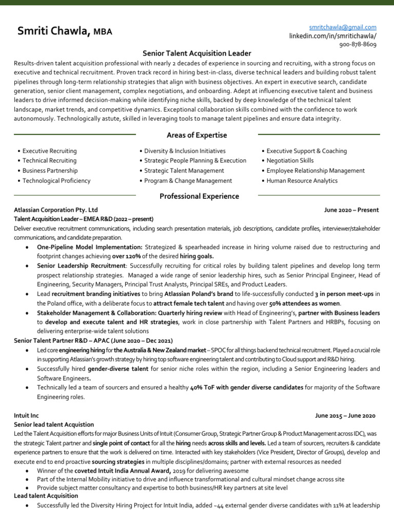 Senior Talent Acquisition Leader Profile | PDF | Recruitment | Human ...