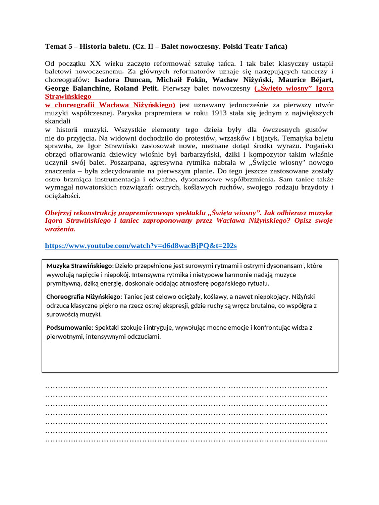Temat Z Baletu Jezioro łabędzie Na Flecie Temat 5 - Historia Baletu. Cz. II - Balet Nowoczesny. Polski Teatr