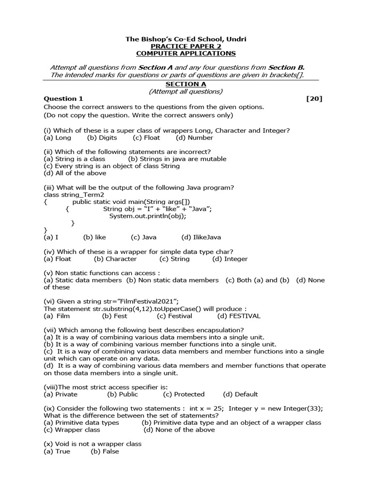 Computer Applications Practice Paper | PDF | Parameter (Computer ...