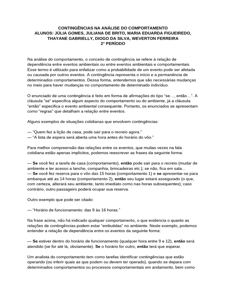 Contingências na Análise do Comportamento | PDF | Comportamento | Recreação