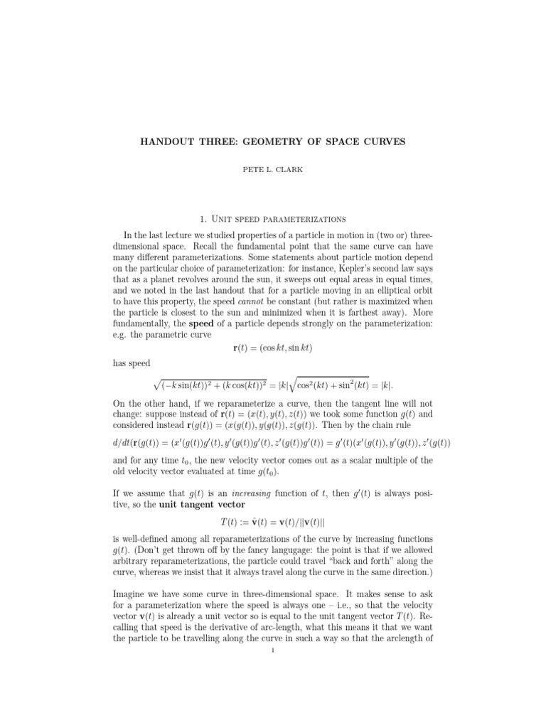 handoutthree | PDF | Curvature | Mathematical Concepts