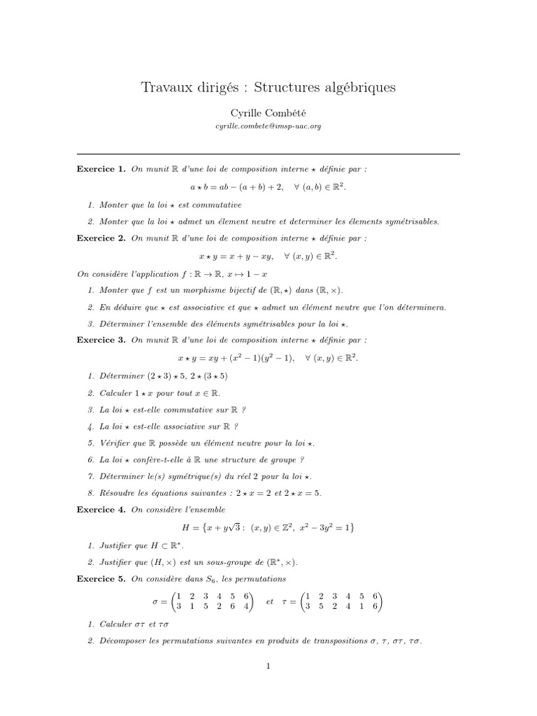 Structures algébriques et exercices associés | PDF | Permutation ...