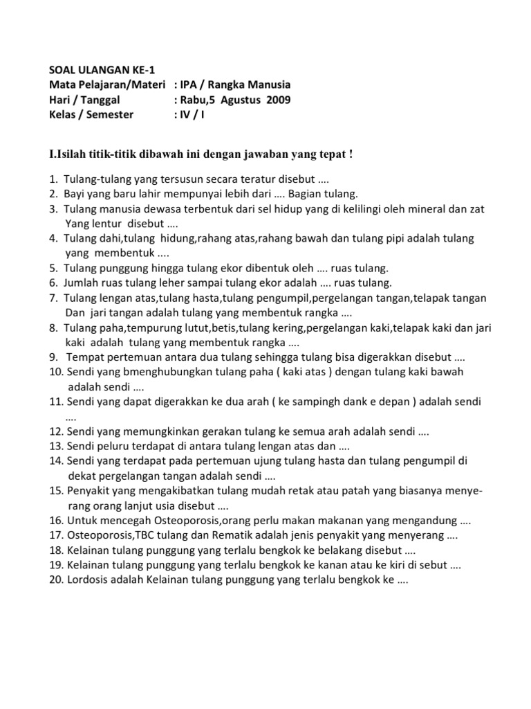 Soal Latihan Ipa Kelas 4 A