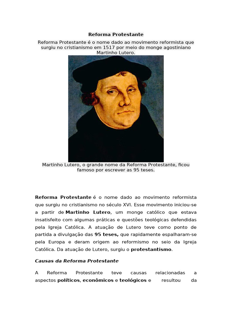 Mapa Mental da Reforma Protestante | PDF | Protestantismo | Martinho Lutero
