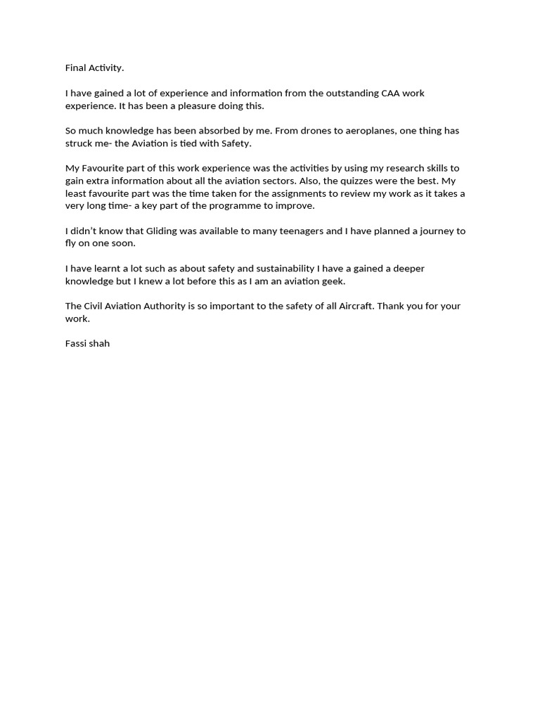 CAA Work Experience Insights | PDF