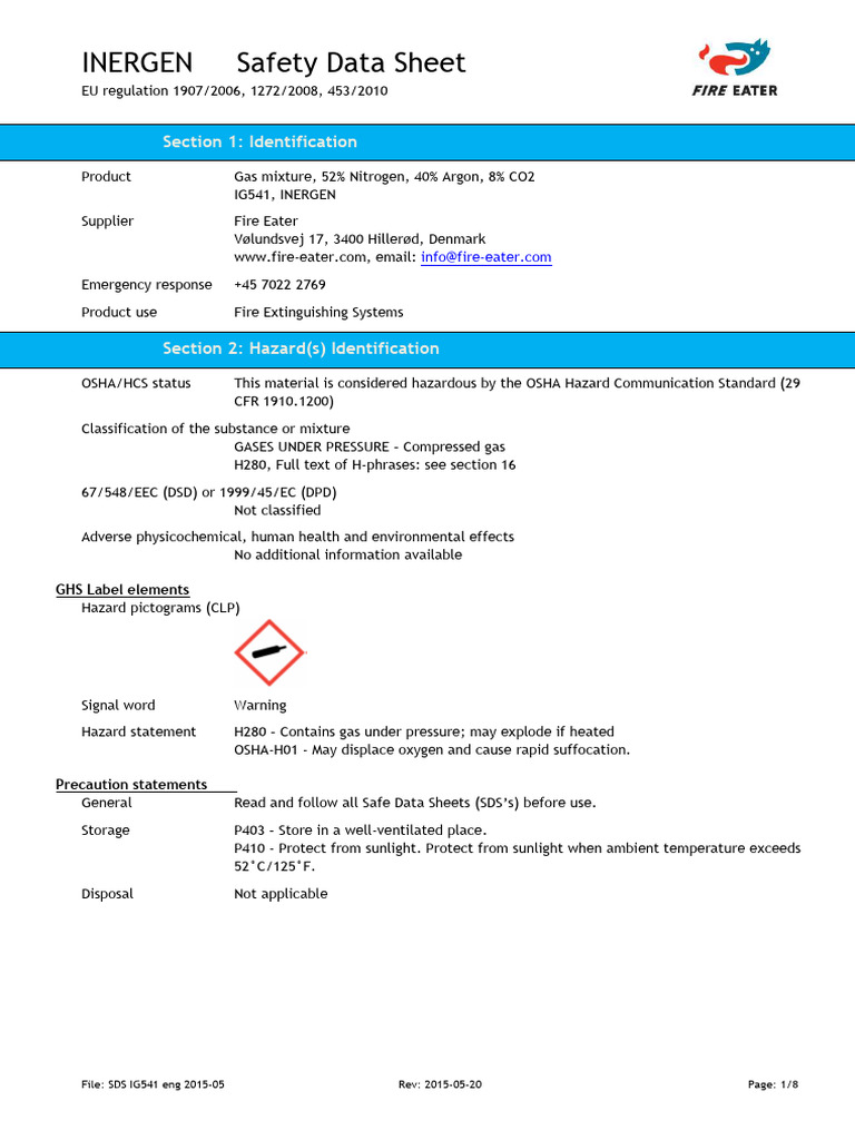 INERGEN Gas Composition Overview | PDF | Toxicity | Safety
