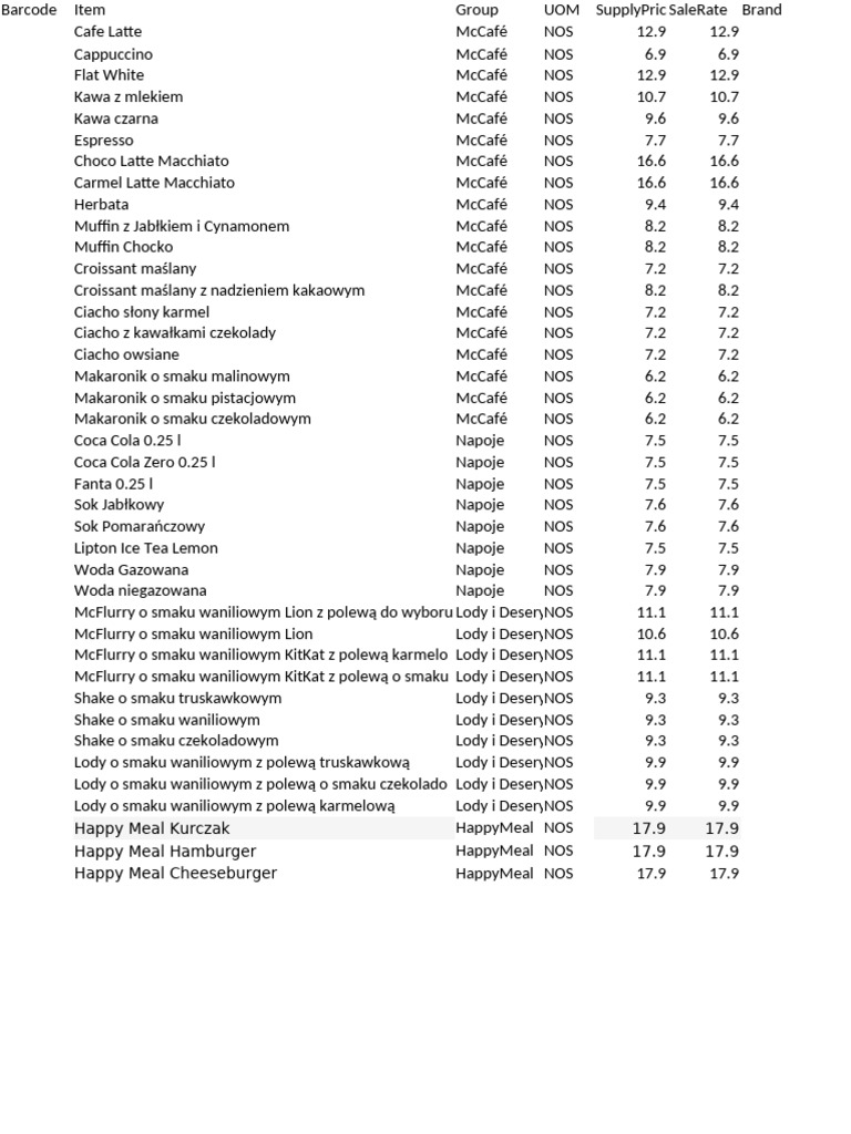 Menú de Bebidas y Postres McCafé | PDF | café | Bebida