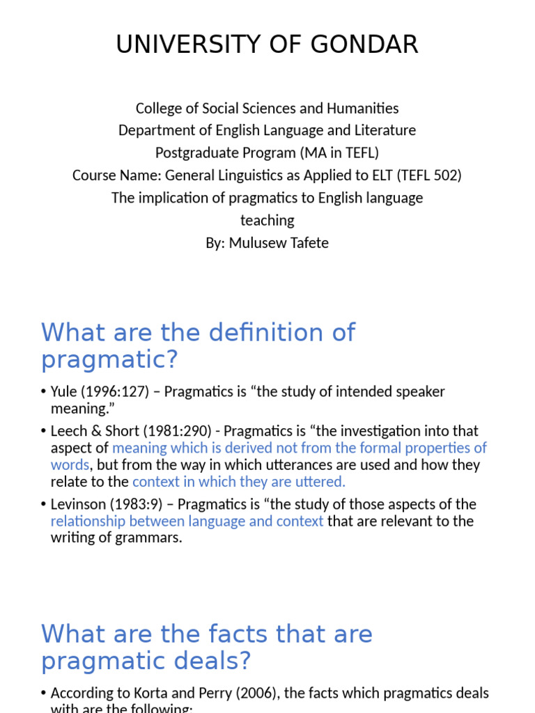 Pragmatics in English Language Teaching | PDF | Semantics | Linguistics