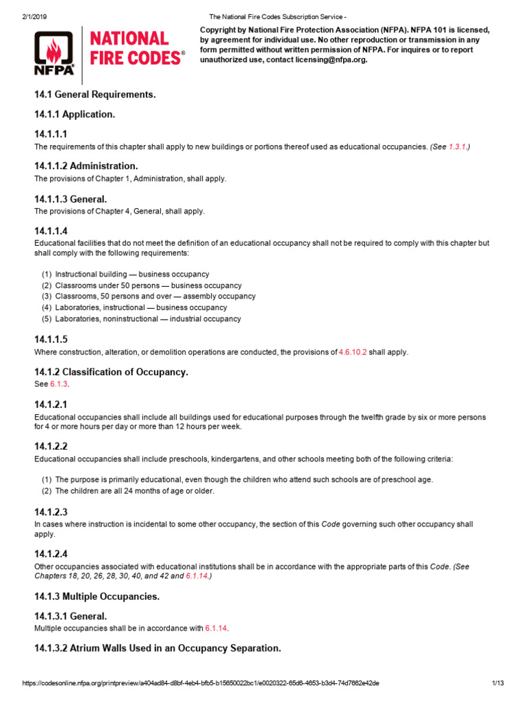 Chapter 14 New Educational Occupancies PDF Door Fire Sprinkler System