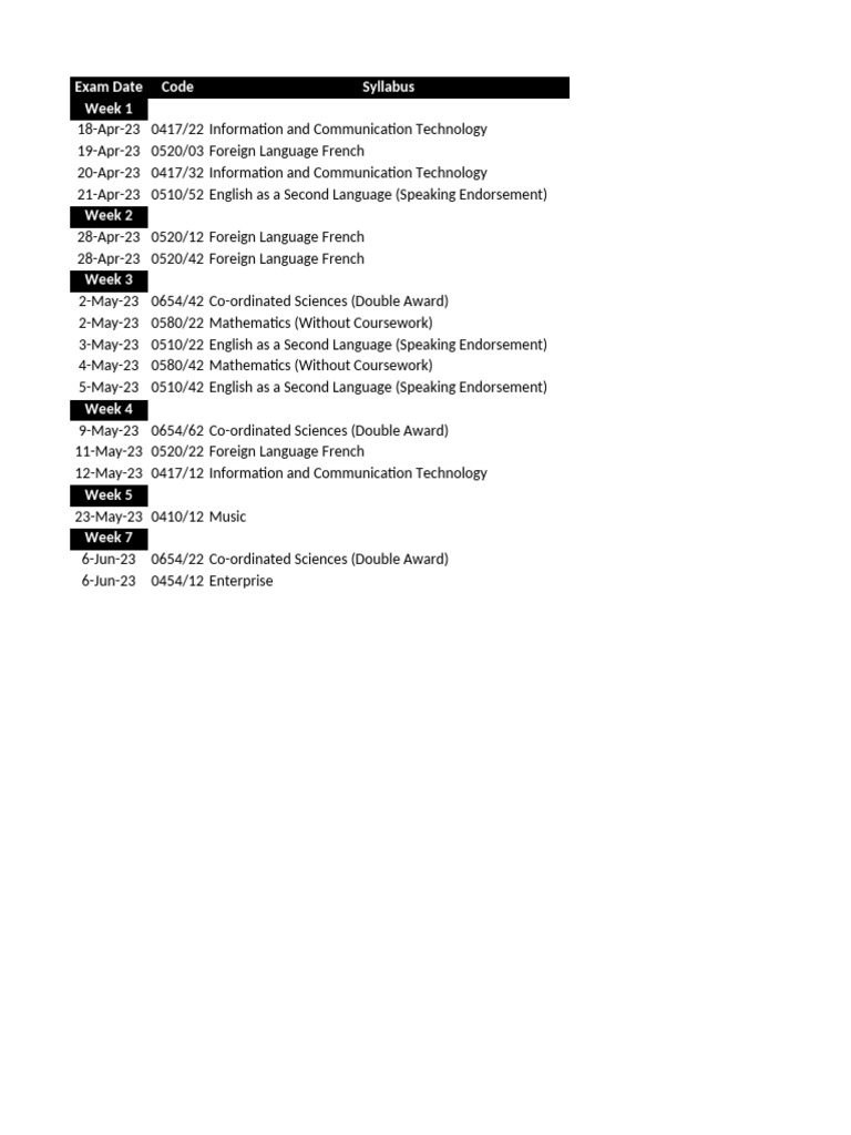 Igcse timetable pdf