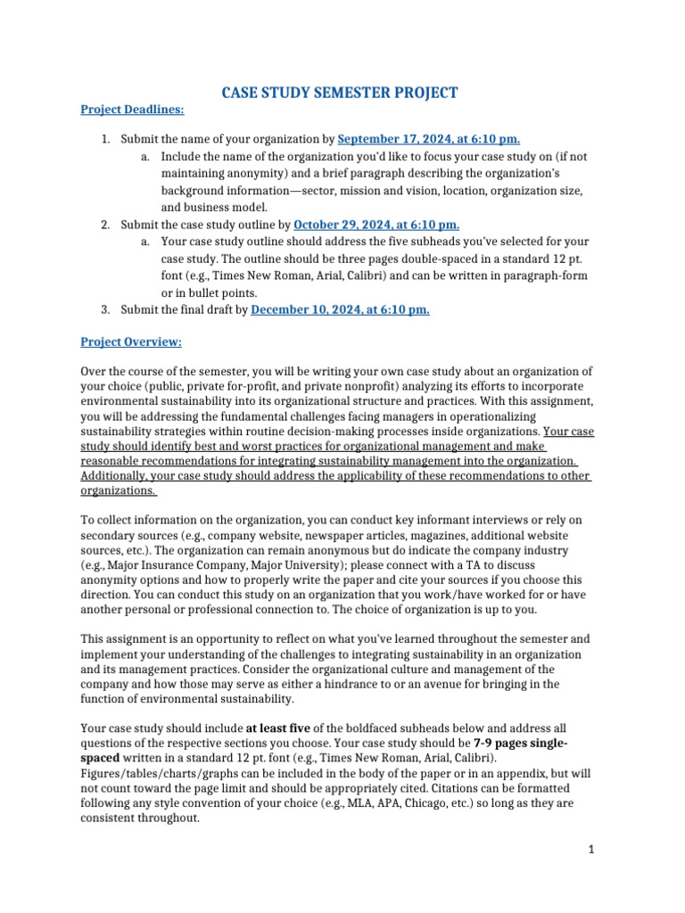 Case Study Semester Project Guidelines - Fall 2024 | PDF ...