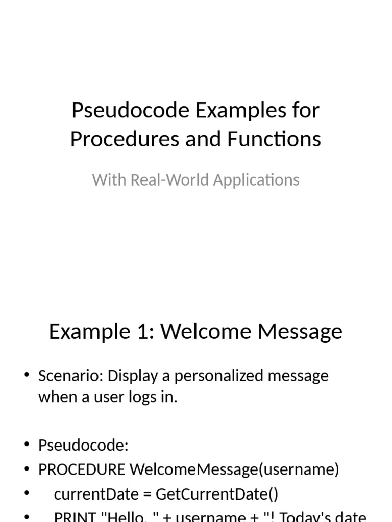 Pseudocode Examples Procedures Functions Corrected | PDF