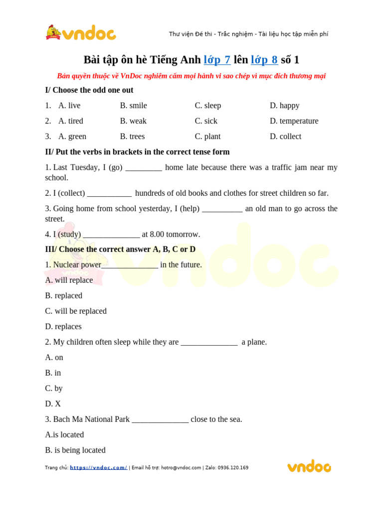 Bai Tap On He Tieng Anh Lop 7 Len Lop 8 So 1 | PDF