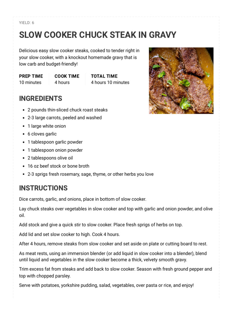 Slow Cooker Chuck Steak in Gravy - Sweet Cs Designs | PDF