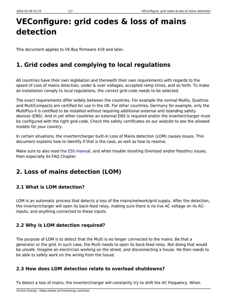 Victron Grid Code & LOM Detection Guide | PDF | Mains Electricity ...